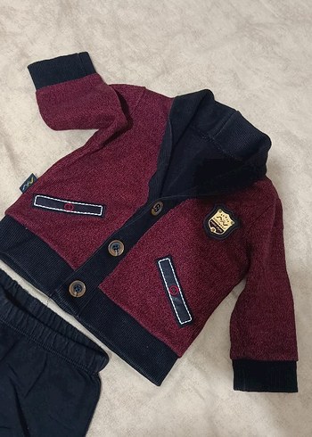 Bordo Bebek Erkek Takım, Uzun Kollu, Düğmeli - Görsel 4