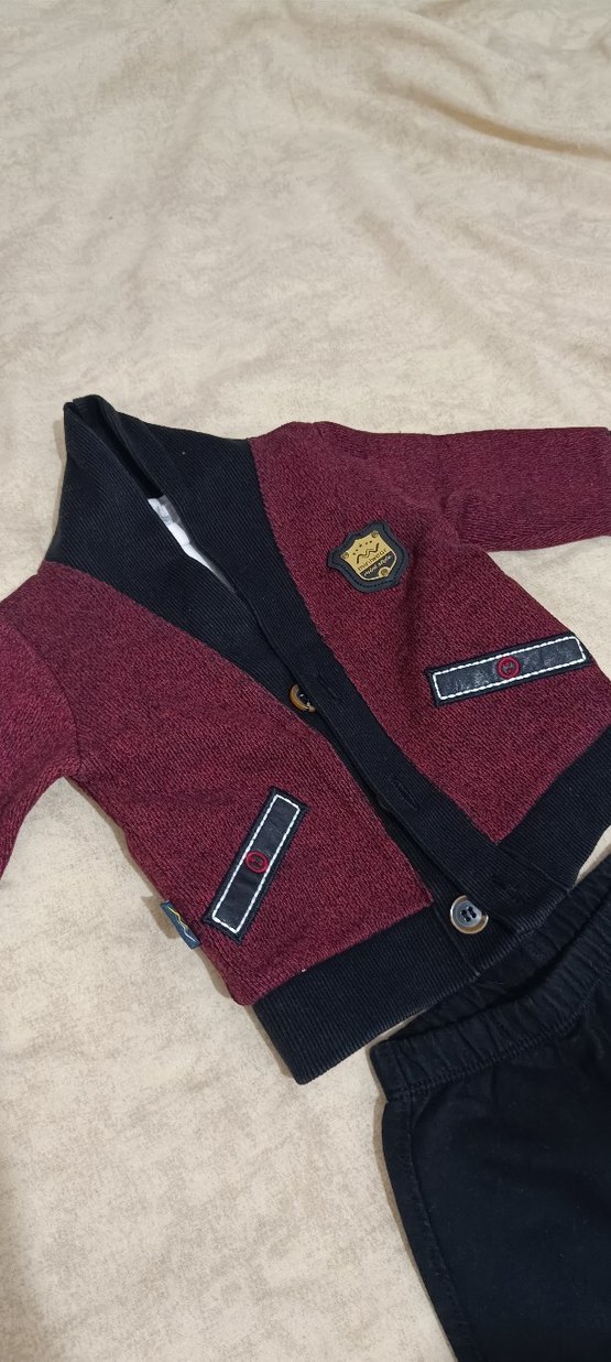 Bordo Bebek Erkek Takım, Uzun Kollu, Düğmeli - Görsel 3