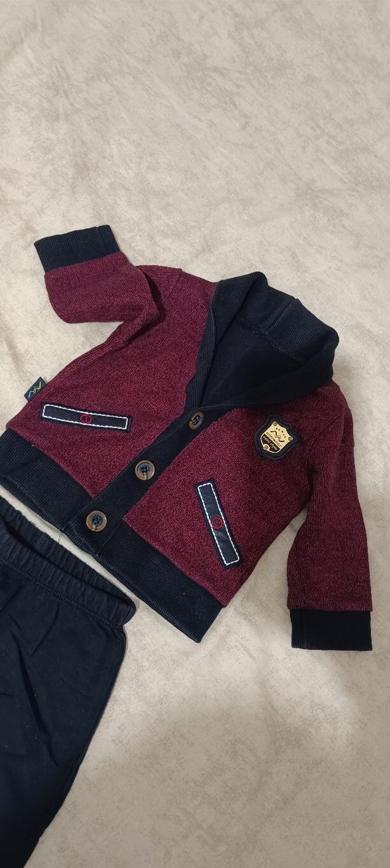 Bordo Bebek Erkek Takım, Uzun Kollu, Düğmeli - Görsel 4