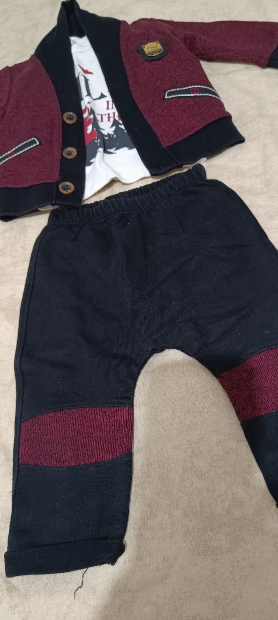 Bordo Bebek Erkek Takım, Uzun Kollu, Düğmeli - Görsel 2
