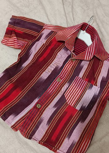 Bordo Bağlama Desenli kısa Kollu Erkek Gömlek - Görsel 2