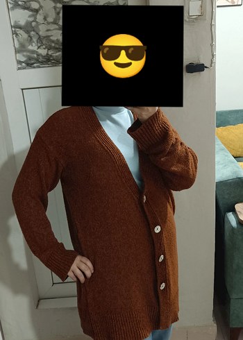 Uzun Kahverengi Örgü Kadın Hırka - Görsel 4