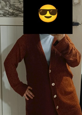 Uzun Kahverengi Örgü Kadın Hırka - Görsel 5