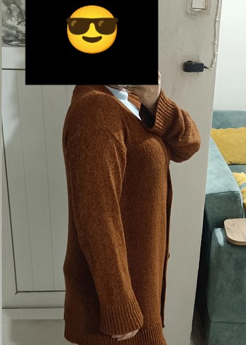 Uzun Kahverengi Örgü Kadın Hırka - Görsel 3