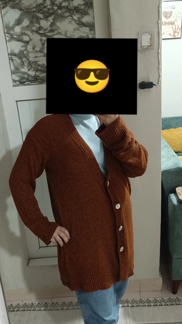 Uzun Kahverengi Örgü Kadın Hırka - Görsel 4