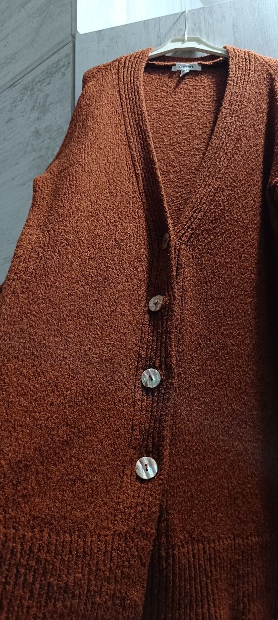 Uzun Kahverengi Örgü Kadın Hırka - Görsel 2