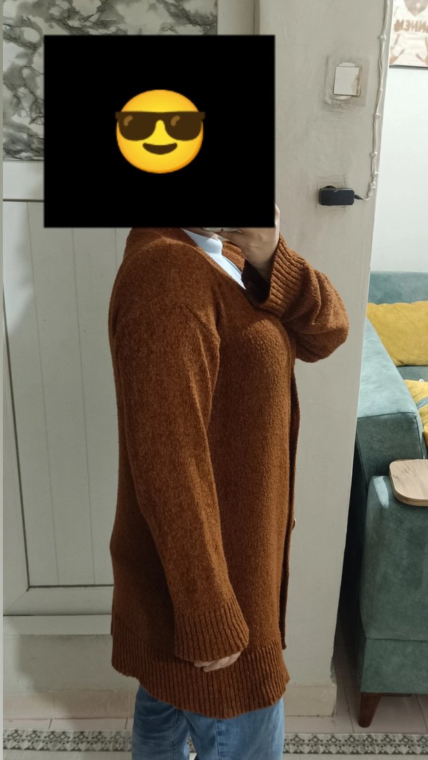 Uzun Kahverengi Örgü Kadın Hırka - Görsel 3