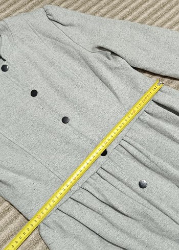 Düğmeli Gri Uzun ince kaban - Görsel 6