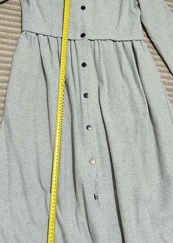 Düğmeli Gri Uzun ince kaban - Görsel 5