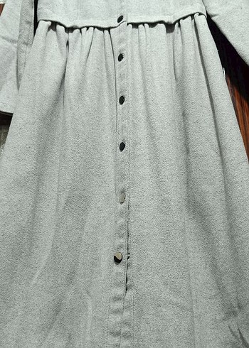 Düğmeli Gri Uzun ince kaban - Görsel 3