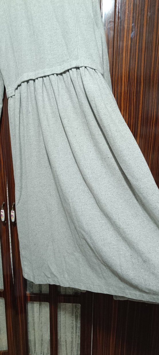 Düğmeli Gri Uzun ince kaban - Görsel 4