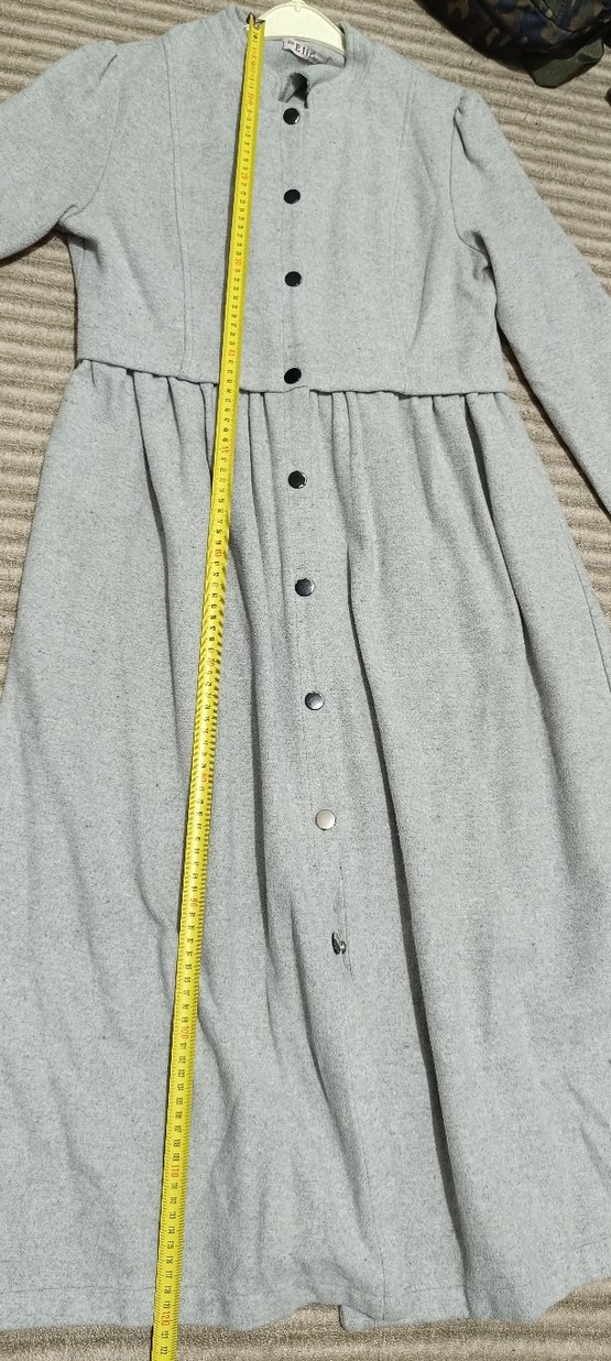 Düğmeli Gri Uzun ince kaban - Görsel 5