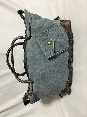 American Vintage MESAJ- Y2k Mavi eskitme kot deri kemerli vintage çanta