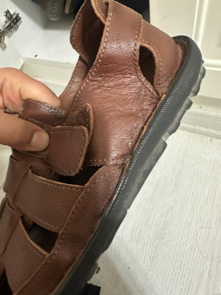 Kahverengi Deri Tokalı Erkek Sandalet - Görsel 2