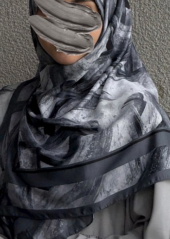 Gri Dökümlü Büyük boy eşarp 120 120 cm - Görsel 2