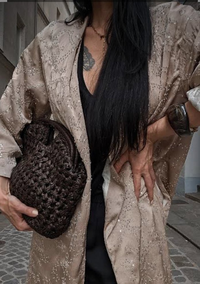 Zara pullu boncuklu işlemeli saten kimono( xs/s) — görsel 4/19