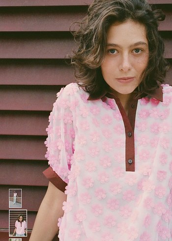 Zara Pembe Cicekli Bluz