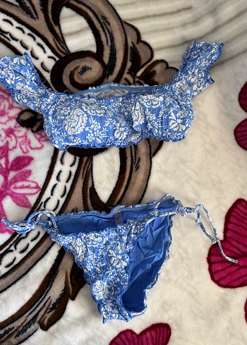 Mavi Fırfırlı Bohem Bikini Takımı