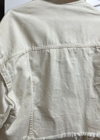 Düğmeli Beyaz Kadın Denim Ceket - Görsel 4