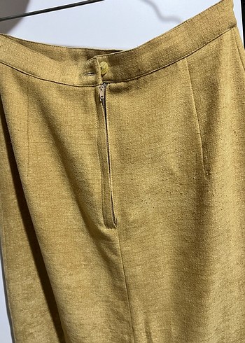 Sarı Keten Drapeli Uzun Kadın Etek - Görsel 3