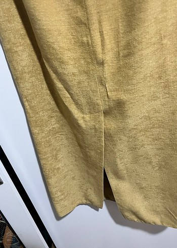 Sarı Keten Drapeli Uzun Kadın Etek - Görsel 4