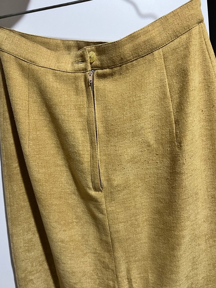 Sarı Keten Drapeli Uzun Kadın Etek - Görsel 3