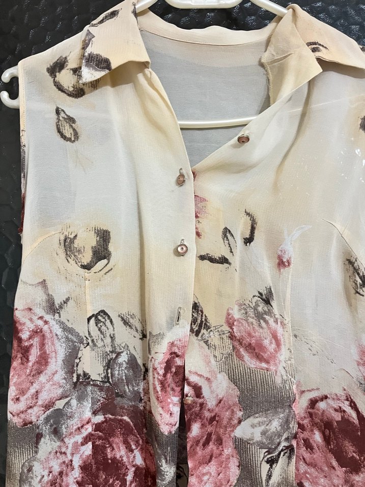 Çiçek Desenli Kolsuz Mini Gömlek - Görsel 2