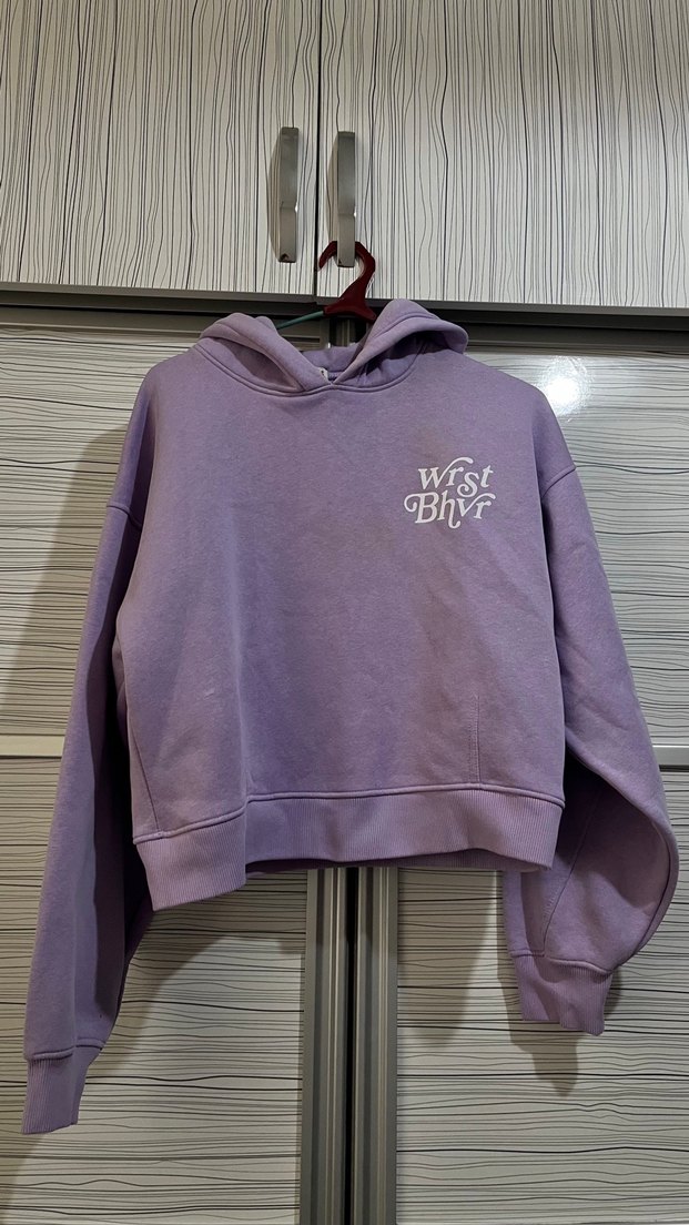 Kadın Mor Pamuklu Oversize Sweatshirt - Görsel 2