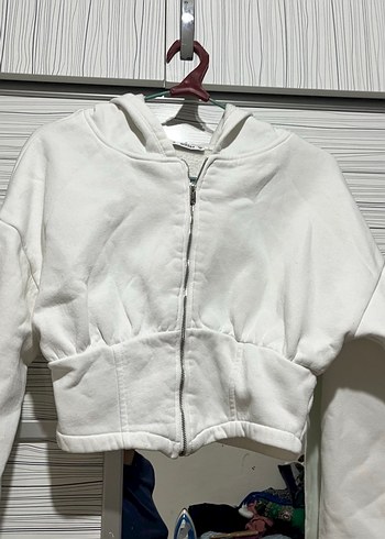 Beyaz Fermuarlı Kadın Sweatshirt - Görsel 3