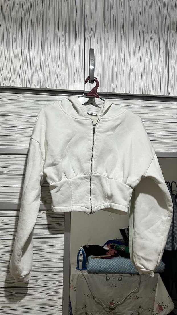 Beyaz Fermuarlı Kadın Sweatshirt - Görsel 2