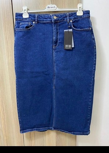 Beyaz Kemerli Midi Kot Kalem Etek - Görsel 4