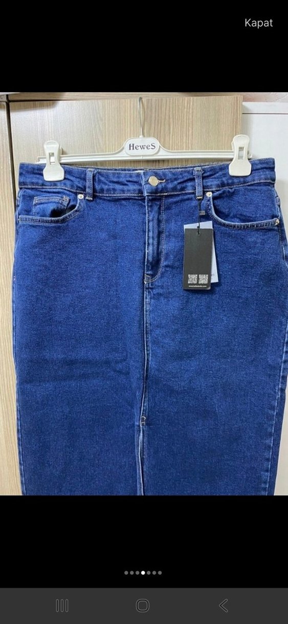 Beyaz Kemerli Midi Kot Kalem Etek - Görsel 5