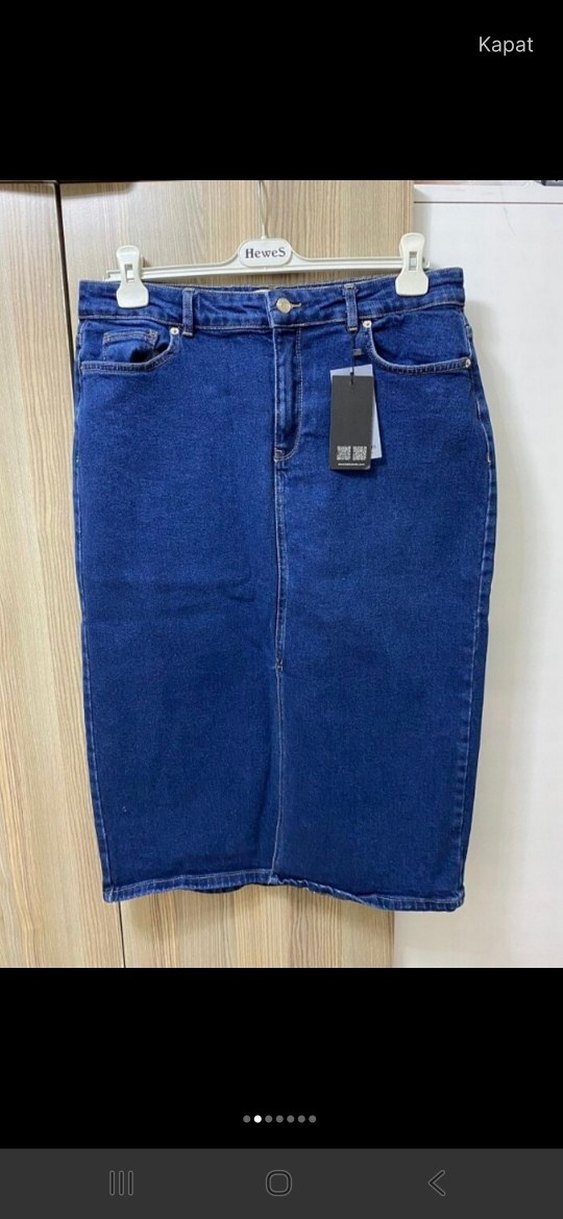 Beyaz Kemerli Midi Kot Kalem Etek - Görsel 4