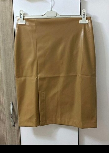 Bej Deri Midi Kalem Etek - Görsel 3