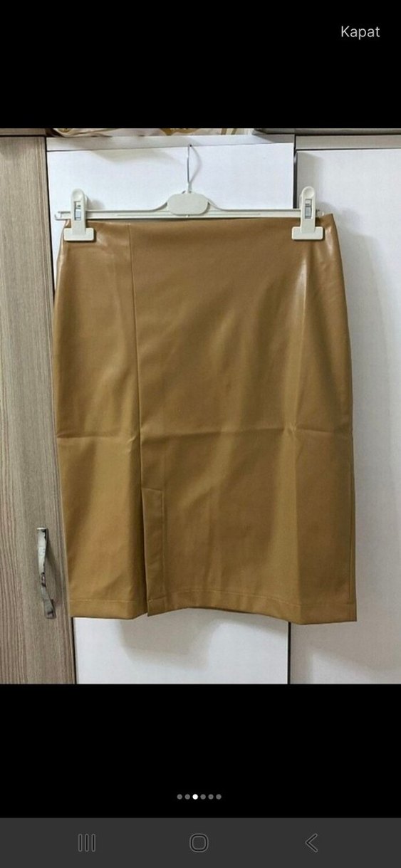 Bej Deri Midi Kalem Etek - Görsel 3