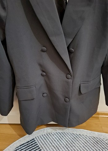 Gri Kadın Düğmeli Blazer Ceket - Görsel 5