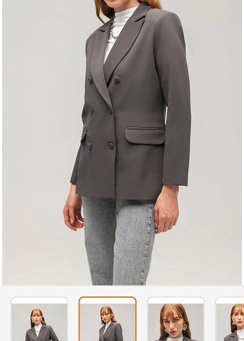 Gri Kadın Düğmeli Blazer Ceket - Görsel 4