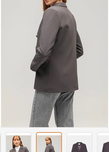 Gri Kadın Düğmeli Blazer Ceket - Görsel 2