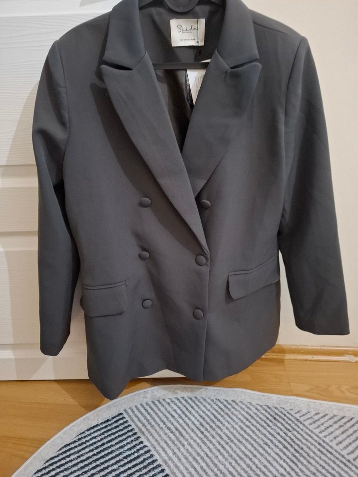 Gri Kadın Düğmeli Blazer Ceket - Görsel 3