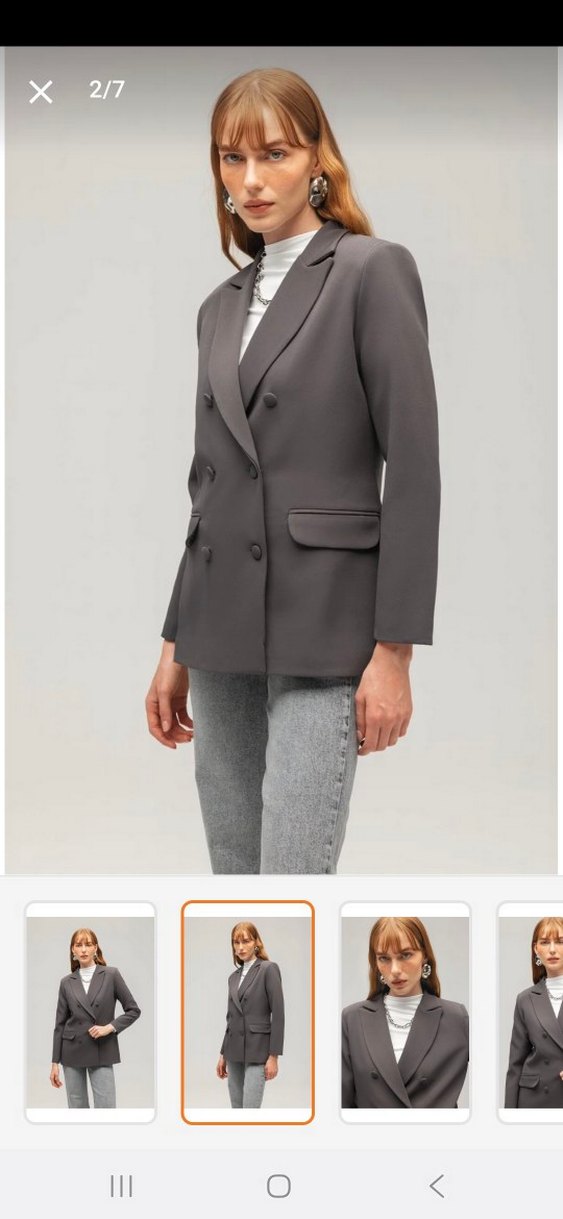 Gri Kadın Düğmeli Blazer Ceket - Görsel 4