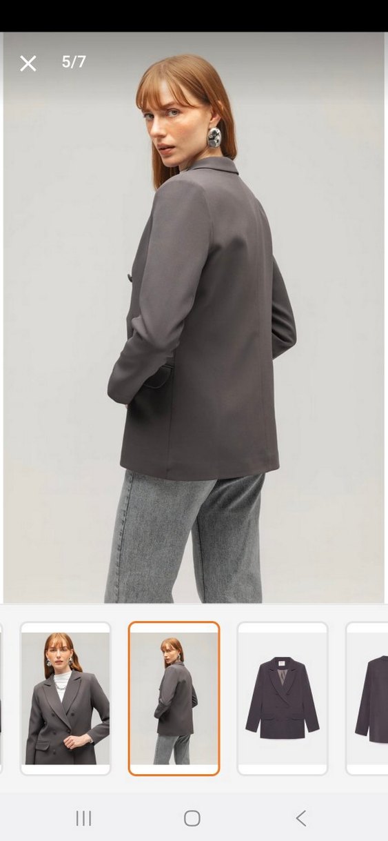 Gri Kadın Düğmeli Blazer Ceket - Görsel 2