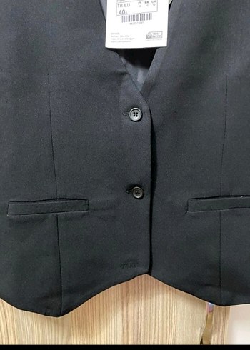 40 Beden Düğmeli Siyah Kadın Ofis Yeleği
