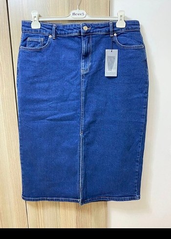 Lacivert Denim Midi Kalem Etek