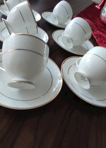 Beyaz Altın Yaldızlı Porselen Fincan Takımı - Görsel 7