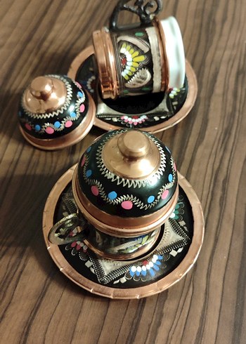 El İşlemeli Bakır Kahve Fincanı Seti - Görsel 4