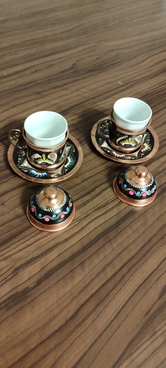 El İşlemeli Bakır Kahve Fincanı Seti - Görsel 2