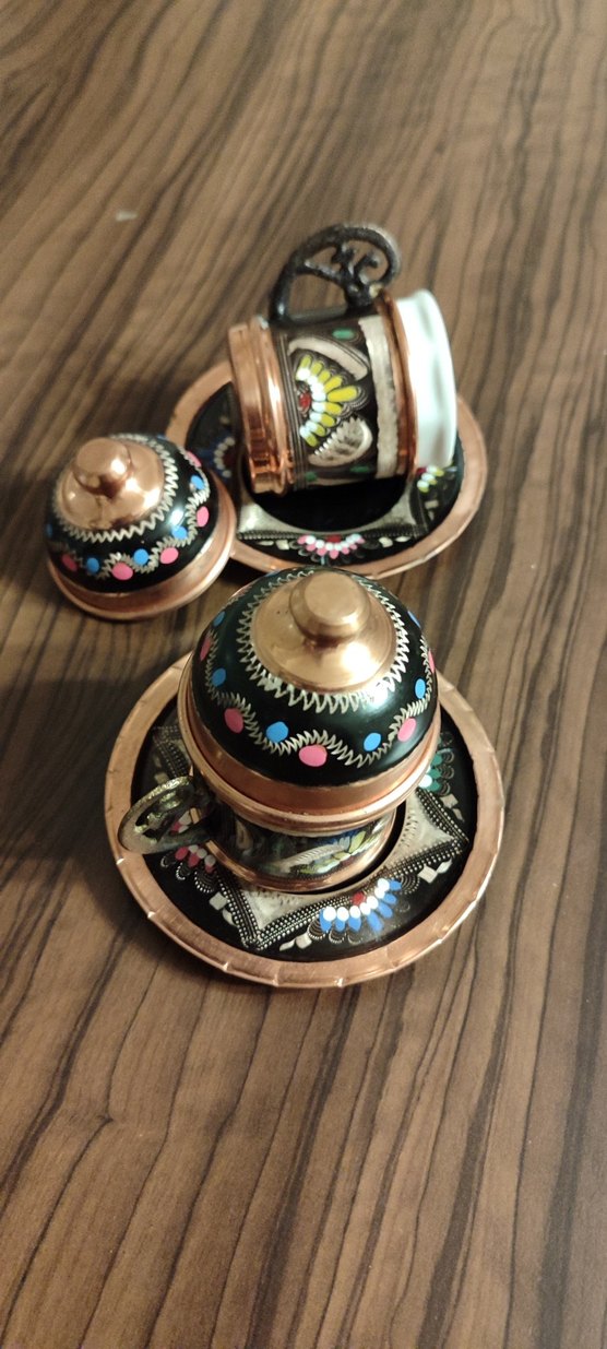 El İşlemeli Bakır Kahve Fincanı Seti - Görsel 4