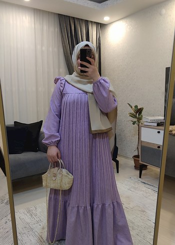 xl Beden mor Renk Mor Piliseli Uzun Salaş Elbise