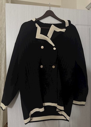 Siyah Beyaz Kemerli Midi Kadın Takım - Görsel 2