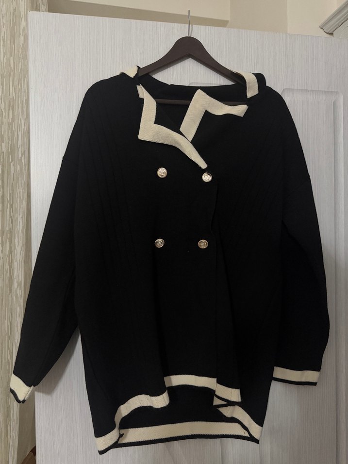 Siyah Beyaz Kemerli Midi Kadın Takım - Görsel 2